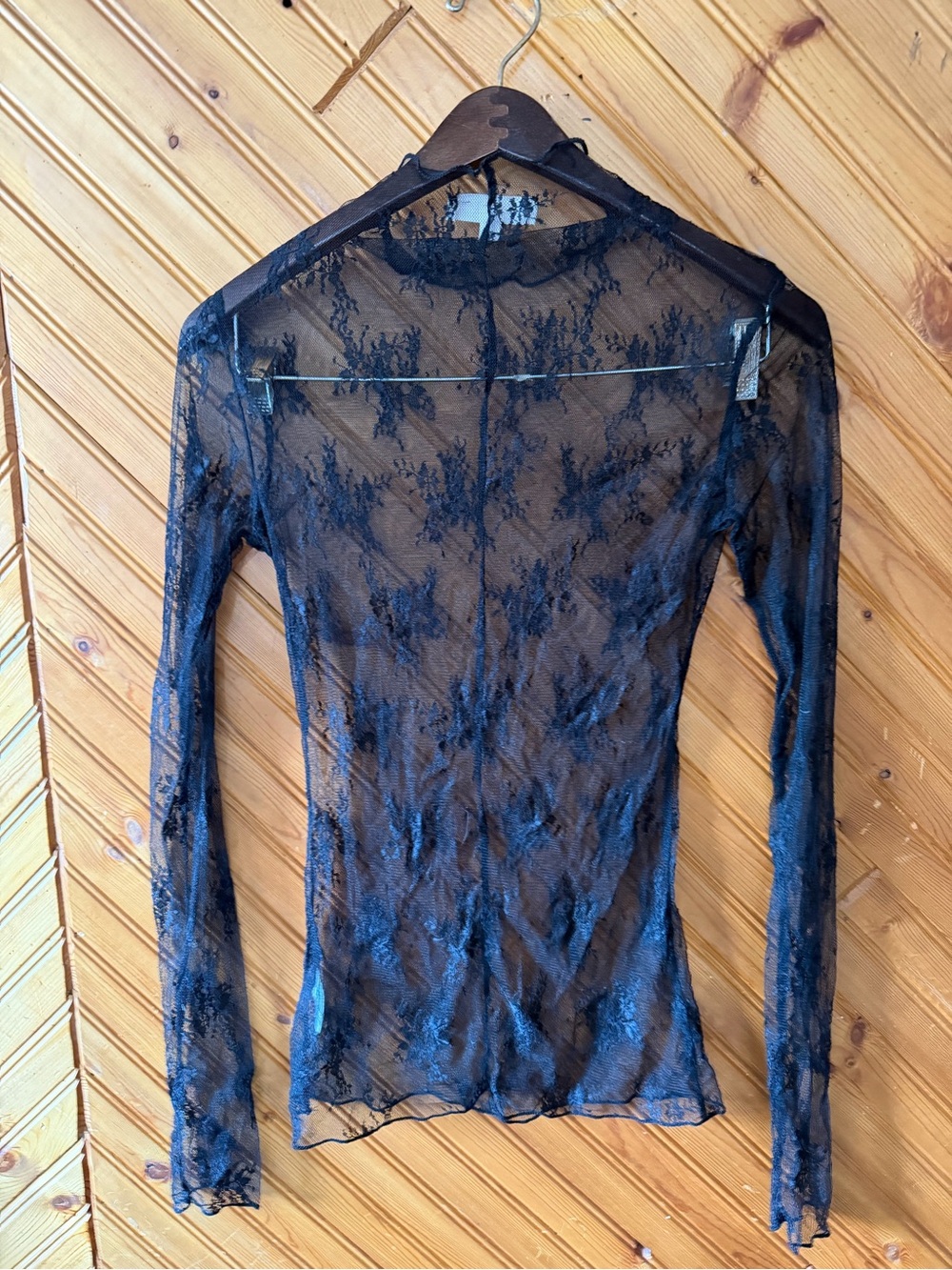 Sheer black floral lace longsleeve medium